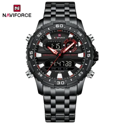 NAVIFORCE 9234 Fashion Brand Black Gold Men Watch Fashion Luxury Quartz Wrist Watches Sport Waterproof Stainless Steel Strap - Black Red Black